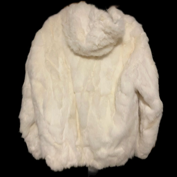 Phase Two White Rabbit Fur Jacket Leather Trim  Size Medium Womens Winter Coat - Picture 6 of 14